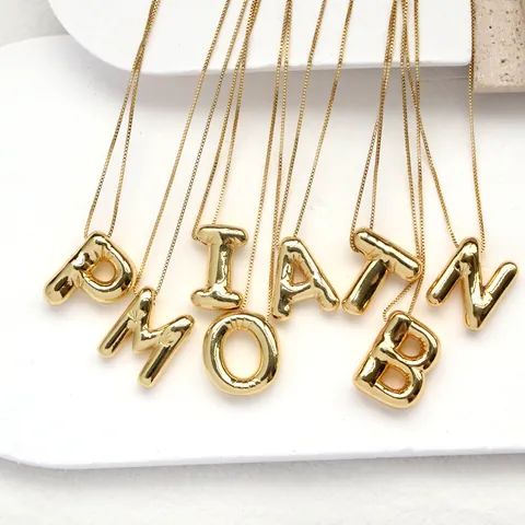 Collar con Colgante de Inicial de Alfabeto de Globo 3D de Cobre Chapado en Oro de 18K de Moda para Mujeres y Hombres Collar de Letras de Metal Pulido Redondo Joyería Regalo