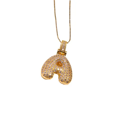 Collar de Inicial de Burbuja de Cobre Chapado en Oro de 18 Quilates Colgante de Letra de Zirconita Iced Out Joyería Hip Hop