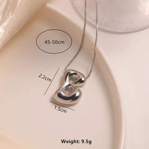 Collar con Colgante de Letra Inicial 3D Hinchada de Cobre Chapado en Oro Blanco de 18K Cadena de Caja Minimalista Regalo Joyería