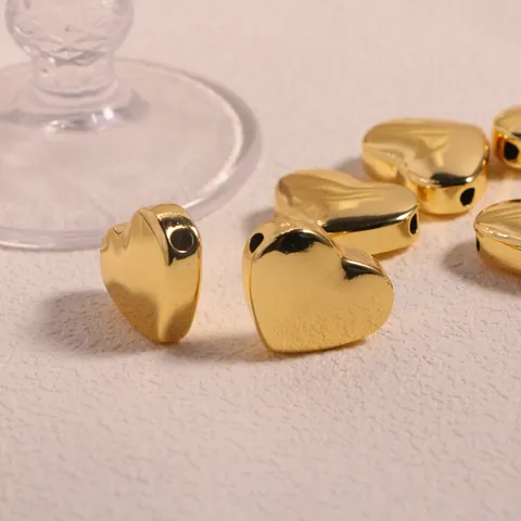 18K Gold Plated Copper 3D Heart Spacer Bead Polished Side Hole Loose Bead For DIY Necklace Bracelet Jewelry Making Accessory