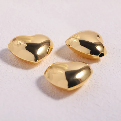 18K Gold Plated Copper 3D Heart Pendant Charm Spacer Beads Mirror Polished DIY Jewelry Making Necklace Bracelet Accessory