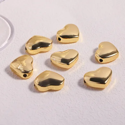18K Gold Plated Copper 3D Heart Spacer Bead Polished Side Hole Loose Bead For DIY Necklace Bracelet Jewelry Making Accessory
