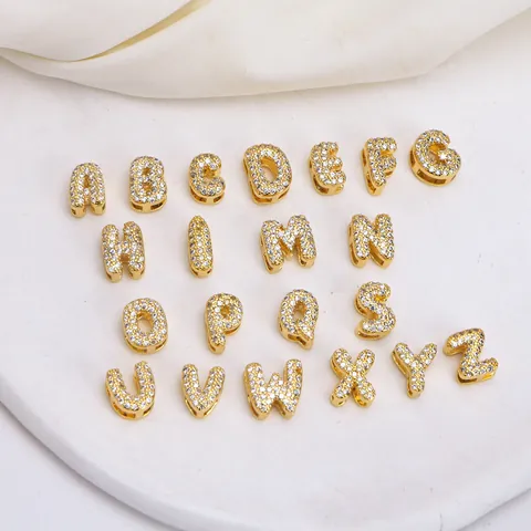 18K Vergoldet Messing Zirkonia 3D Blasen Alphabet Anhänger Für DIY Personalisierten Namen Halskette Schmuck Zubehör Für Frauen