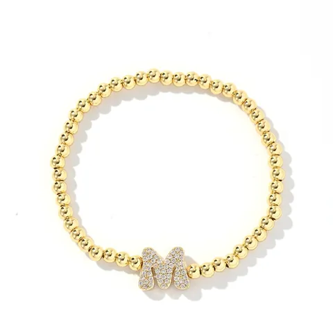 Gold Plated Copper Bubble Initial Letter Bead Bracelet With Zirconia For Women Men Fashion Jewelry Beaded Bracelet Gift