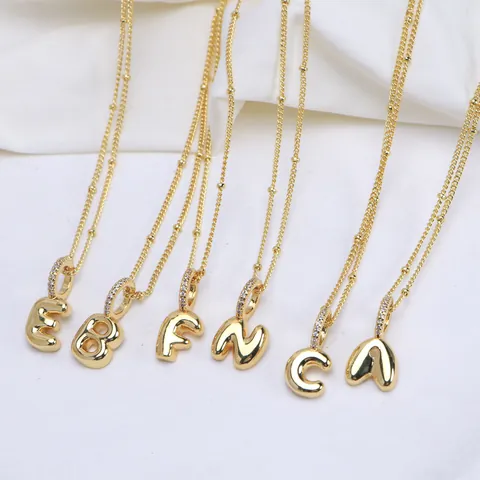 Collar de Letra de Burbuja 3D de Cobre Chapado en Oro de 18K Colgante de Inicial de Globo Inflado Con Zirconia Para Mujeres Hombres Joyería