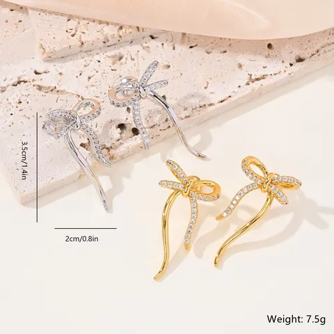 18K Gold Plated Copper Zirconia Butterfly Bowknot Stud Earrings Long Tassel Elegant Wedding Party Jewelry For Women