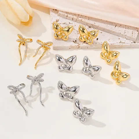 18K Gold Plated Copper Zirconia Butterfly Bowknot Stud Earrings Long Tassel Elegant Wedding Party Jewelry For Women