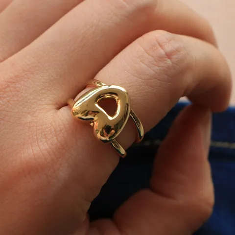 Anillo Abierto de Cobre Chapado en Oro de 18K con Inicial de Globo Ajustable de Doble Capa Anillo con Letra del Alfabeto Joyería Personalizada Regalo para Mujer