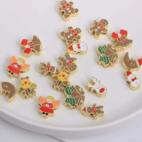 Christmas Reindeer Gingerbread Man Snowman Pendants 18K Gold Plated Copper Enamel Charms For DIY Jewelry Making Festive Gifts