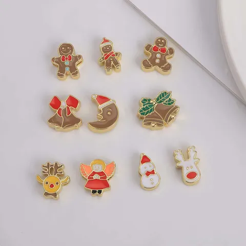 Christmas Reindeer Gingerbread Man Snowman Pendants 18K Gold Plated Copper Enamel Charms For DIY Jewelry Making Festive Gifts