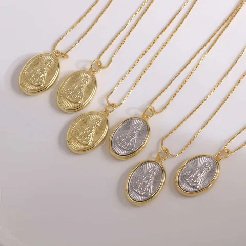 Βίντατζ Επιχρυσωμένο 18Κ Χάλκινο Θρησκευτικό Κολιέ Με Οβάλ Μενταγιόν Ανάγλυφο Παναγία Της Απαρεσίντα Με Αλυσίδα Box Για Άνδρες Γυναίκες