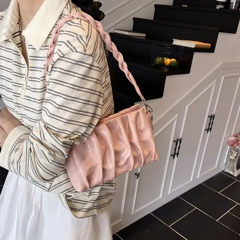 Borsa a Nuvola Arricciata alla Moda Borsa a Tracolla in Pelle PU Con Manico Intrecciato e Catena in Metallo Donna