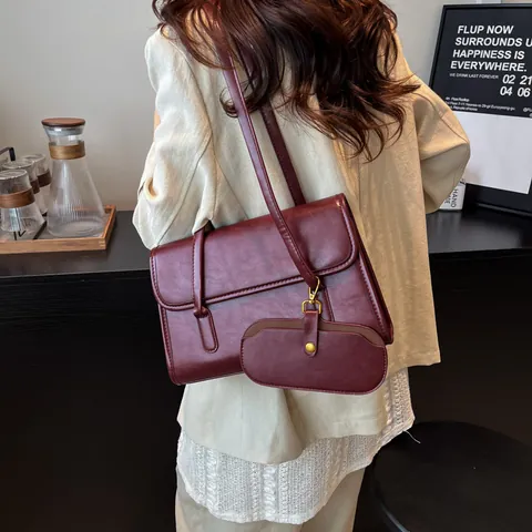 Vrouwen Vintage PU Leer Schoudertas Onderarm Baguette Tas Met Mini Tasje Hoofdtas En Kleine Tas Set Woon-werkverkeer Tas