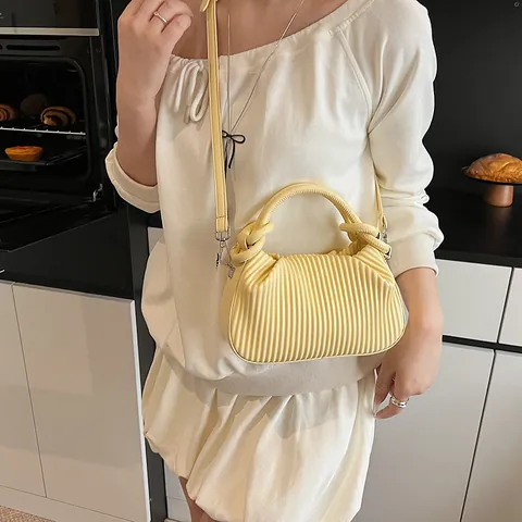 Women Pleated Handbag Ruched PU Leather Shoulder Crossbody Cloud Bag With Knotted Handle And Detachable Strap Fashion Tote