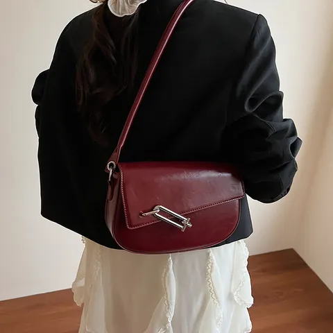 Damen Mode PU-Leder Kleine Quadratische Tasche Mit Metallstiftschloss Flap Schultertasche Umhängetasche Unterarmtasche Alltag