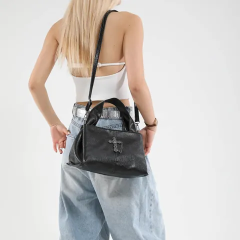 Gothische Punk PU Leer Crossbody Tas Voor Vrouwen Vintage Metalen Kruis Decor Ketting Schoudertas Mode Y2K Handtas