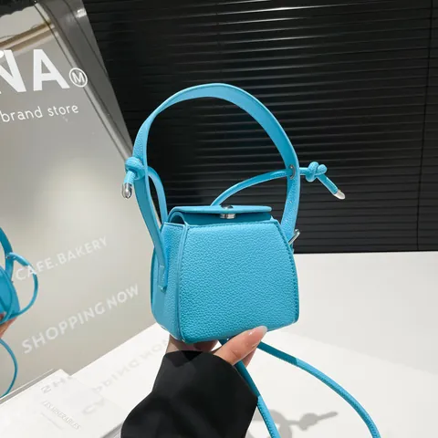 Borsa a Tracolla da Donna Mini in Pelle PU a Scatola Minimalista con Cuciture Piccola Borsa Quadrata con Dettaglio Nodo