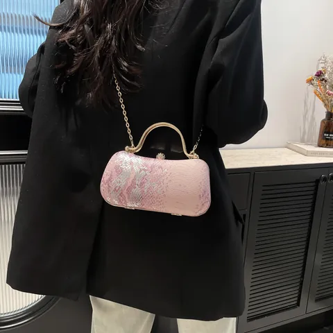 Luxus Damen Abendtasche Schlangenmuster PU Leder Gold Metallgriff Kette Umhängetasche Für Hochzeit Party Bankett