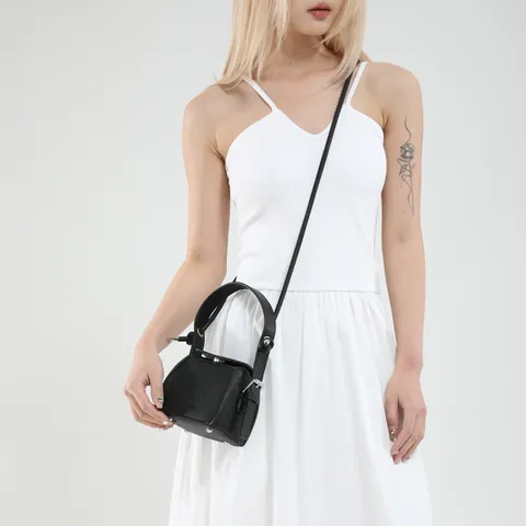 Borsa a Tracolla da Donna Mini in Pelle PU a Scatola Minimalista con Cuciture Piccola Borsa Quadrata con Dettaglio Nodo