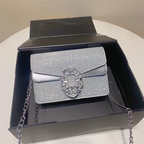 Women Luxury Rhinestone Square Buckle Evening Bag Vintage PU Leather Chain Shoulder Crossbody Bag Wedding Party Purse