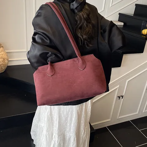 Borsa da Sottobraccio Minimalista da Donna Grande Capacità Tote Bag Pelle PU Textur Scamosciata Opaca Retrò Spalla Casuale