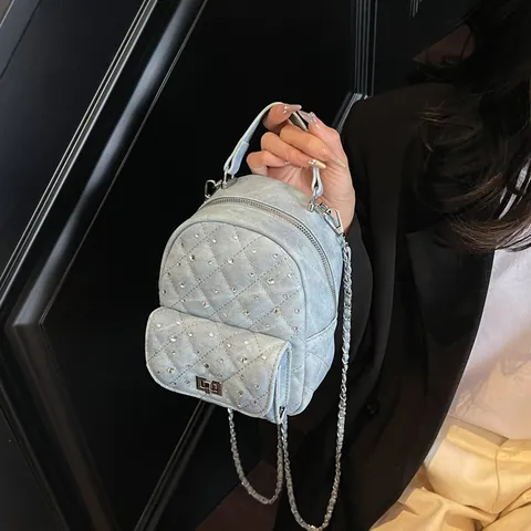 Women's Mini Backpack Luxury Quilted Diamond PU Leather Rhinestone Chain Strap Crossbody Bag Daily Fashion Casual Backpack