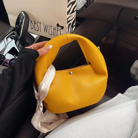 Damen Mode PU Leder Wolken Tasche Litschi Muster Hobo Tasche Handtasche Mit Satin Schal Schulter Umhängetasche