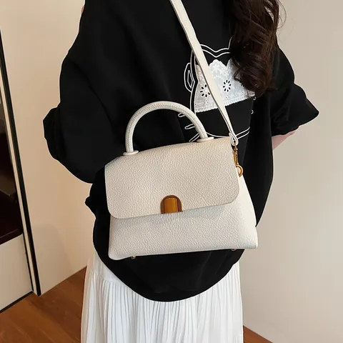 Borsa a Mano da Donna in Pelle PU alla Moda con Texture Litchi Borsa a Tracolla con Fibbia in Metallo Versatile Borsa Sottobraccio da Pendolare