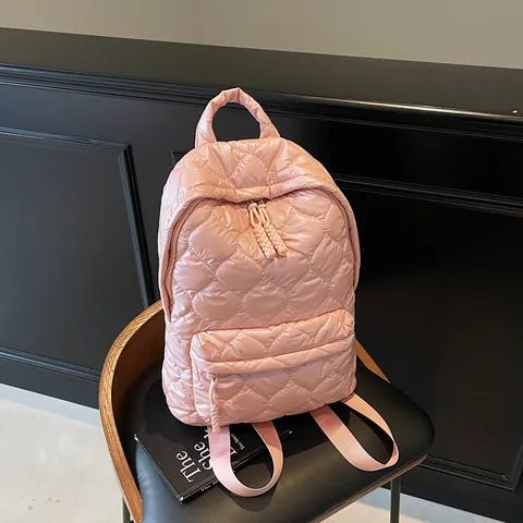 Women Quilted Heart Pattern Backpack Large Capacity Waterproof Nylon Puffer School Bag Fashion Travel Rucksack For Students
