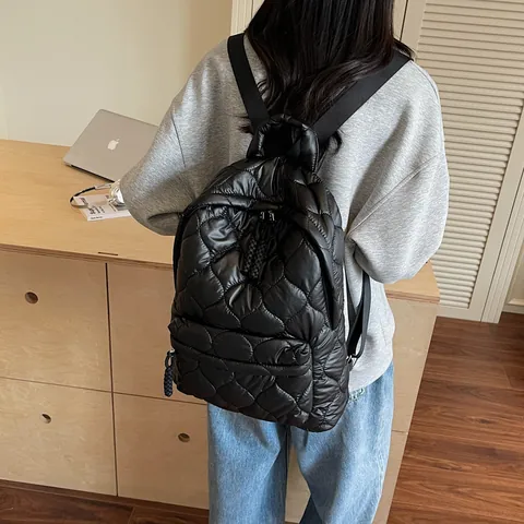 Women Quilted Heart Pattern Backpack Large Capacity Waterproof Nylon Puffer School Bag Fashion Travel Rucksack For Students