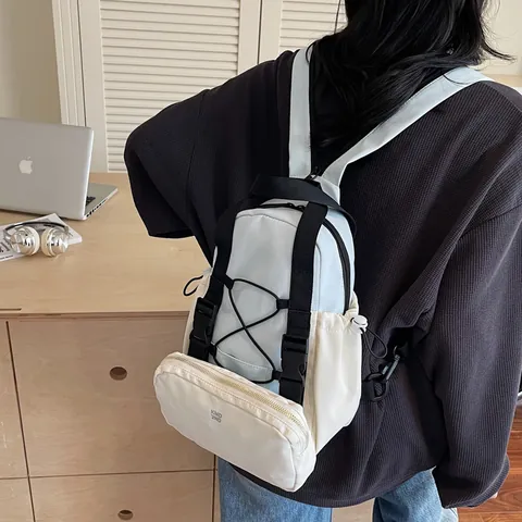 Mochila Deportiva de Nylon para Mujer Multifuncional Exterior Bloque de Color Con Bolsa Desmontable Bolso de Pecho Ligero