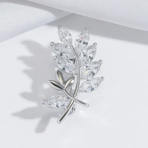 Elegante Spilla a Foglia di Spiga di Grano con Zirconi Placcata Oro Argento Strass Marquise Spilla Gioiello per Donna Decorazione Vestito