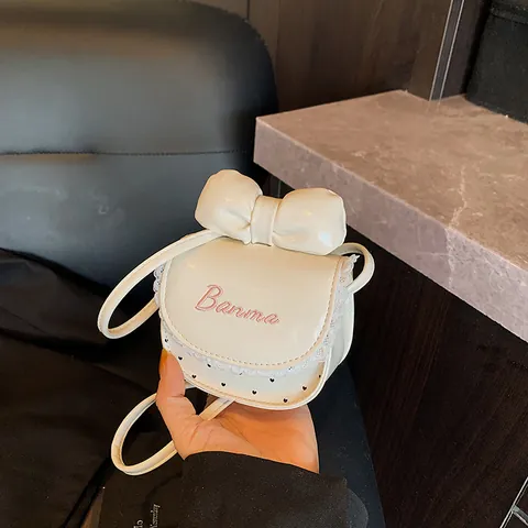 Bolso Bandolera Mini con Nudo de Lazo Estilo Coreano Dulce para Mujer Borde de Encaje Patrón de Corazón Bolso de Hombro Pequeño de Cuero PU para Niñas