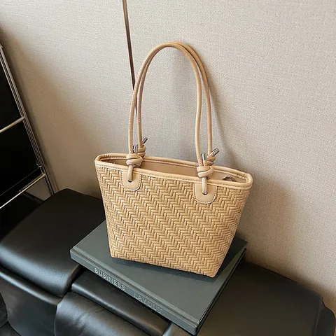 Borsa Tote in Tessuto Intrecciato da Donna in Pelle PU Borsa a Tracolla Minimalista Con Tracolla Rimovibile Alla Moda