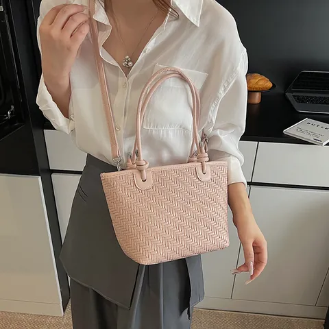 Borsa Tote in Tessuto Intrecciato da Donna in Pelle PU Borsa a Tracolla Minimalista Con Tracolla Rimovibile Alla Moda