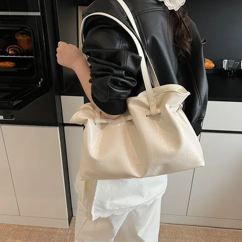Γυναικεία Τσάντα Tote από Δέρμα PU Μεγάλης Χωρητικότητας με Πτυχώσεις Μινιμαλιστική Καθημερινή Τσάντα Ώμου Μοντέρνα Χειρός