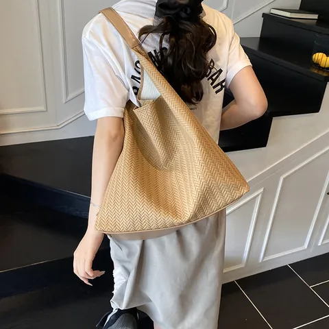 Damen Webmuster Große Kapazität Shopper PU Leder Minimalistisch Hobo Achseltasche Straßentrend Pendeln Mode Schultertasche