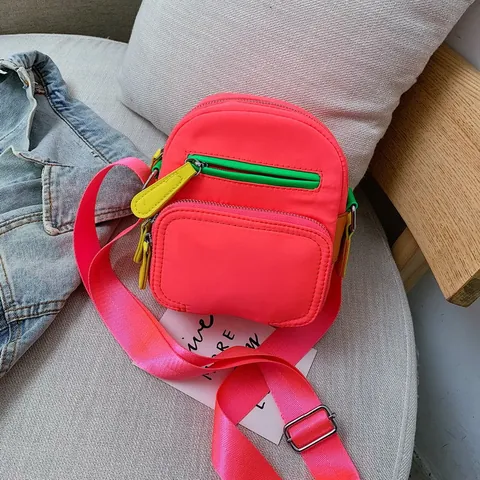 Women Casual Oxford Cloth Color Block Crossbody Bag Contrast Color Fashion Small Square Messenger Bag With Adjustable Strap