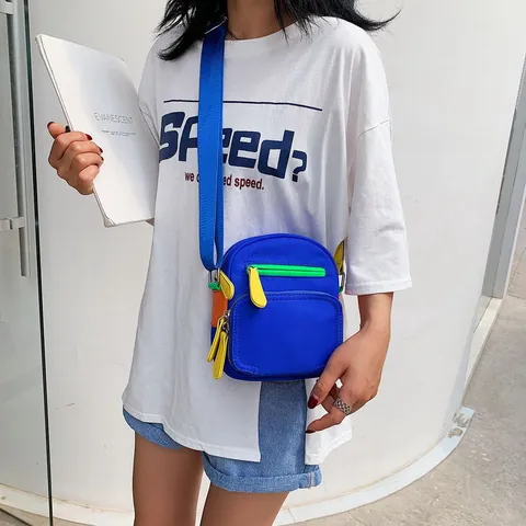 Women Casual Oxford Cloth Color Block Crossbody Bag Contrast Color Fashion Small Square Messenger Bag With Adjustable Strap