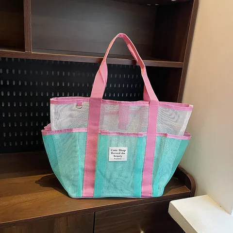 Γυναικεία Μοντέρνα Τσάντα Mesh Tote Μεγάλη Χωρητικότητα Patchwork Πολλές Τσέπες Τσάντα Ώμου Αναπνεύσιμη για Παραλία Διακοπές