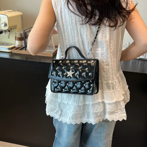 Mode Gesteppte Raute Stern Kette Umhängetasche Für Damen Funkelnde Strass Crossbody Handtasche PU Leder Kleine Quadratische Tasche
