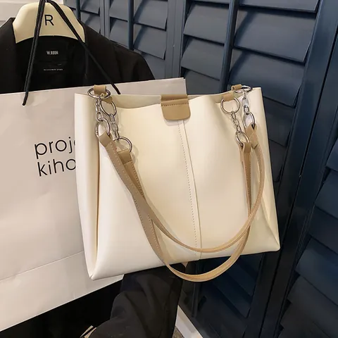 Dames PU Leren Tote Tas Met Metalen Ketting Grote Capaciteit Casual Dagelijks Kantoor Schoudertas Elegante Handtas