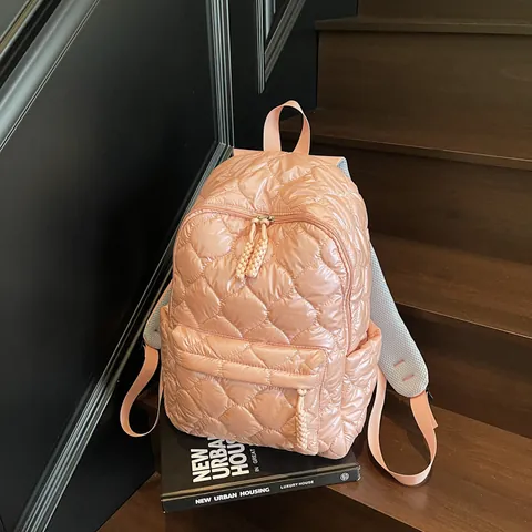 Quilted Puffer Backpack For Women Large Capacity Nylon Diamond Lattice Casual Daypack Urban Minimalist School Bag