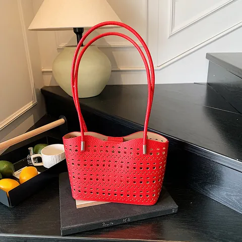 Borsa Tote da Donna in Pelle PU di Grande Capacità Con Motivo Geometrico Tagliato al Laser Borsa a Spalla Casual Con Pochette
