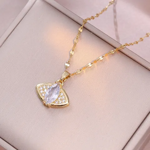 Fashion Titanium Steel Evil Eye Pendant Necklace For Women Luxury Rhinestone Eye Clavicle Chain Personalized Jewelry Gift