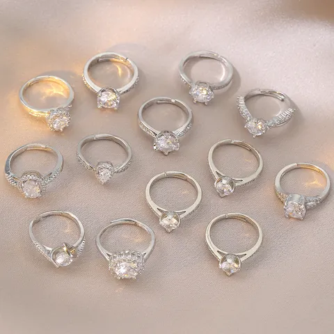 Elegant Zirconia Adjustable Open Ring For Women Gold Silver Plated Luxury Round Heart Waterdrop Finger Ring Jewelry Gift
