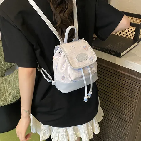 Mini Cartoon Beer Rugzak Contrast Kleur PU Leer Trekkoord Emmer Tas Voor Meisjes Koreaanse Zoete Bloemen Schoudertas