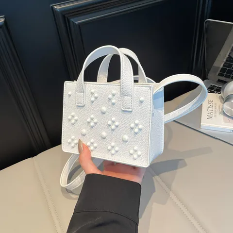 Western Vintage PU Leather Rivet Flower Mini Tote Bag For Women Fashion Crossbody Shoulder Handbag Small Shopping Bag