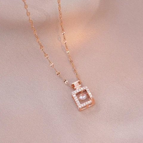 Elegant Perfume Bottle Pendant Necklace Titanium Steel Zirconia Inlaid Cross Chain For Women Light Luxury Fashion Jewelry Gift