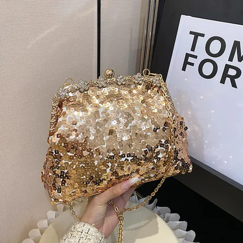 Luxury Sequin Evening Clutch Bag For Women Glitter Rhinestone Chain Shoulder Crossbody Bag Formal Party Wedding Purse